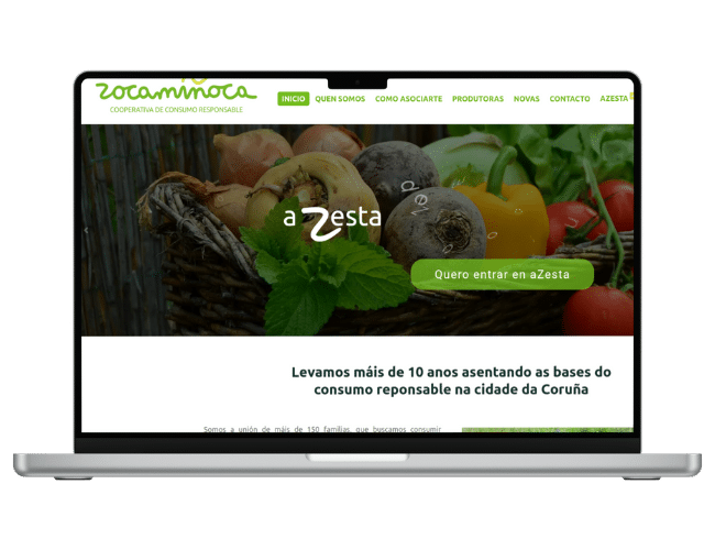 Mockup de la web de Zocaminhoca en escritorio.